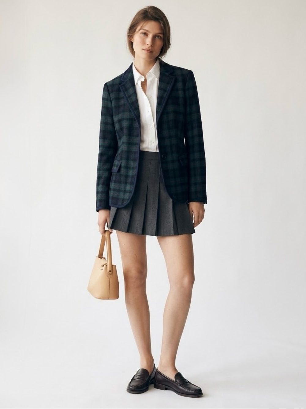 Talbots Tartan Plaid Wool Blend Blazer Jacket Size 10 Navy Green